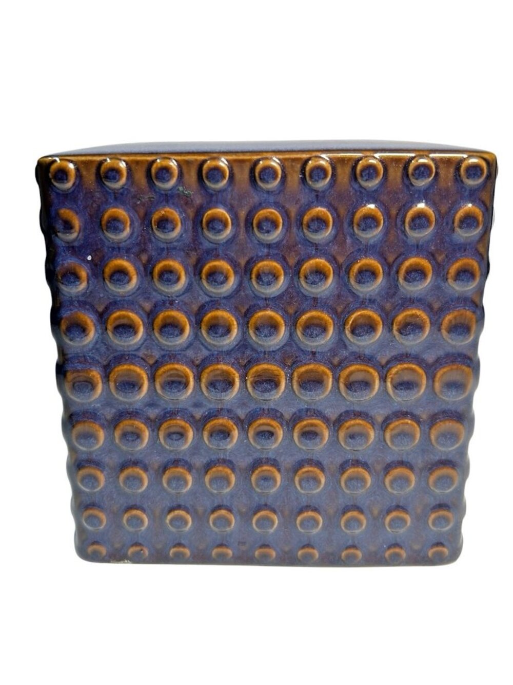 MCM Ceramic Raised Hobnail Flecked Purple toned Blue w Brown Tissue Box Cover